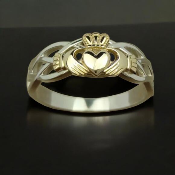 Dual Tone Celtic Claddagh Ring Gold Crown Heart Irish Wedding Band Size 6.5 New - Picture 4 of 5